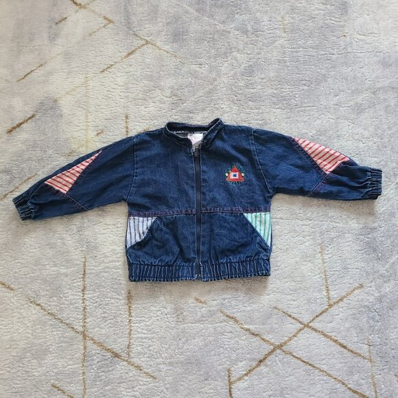 Vintage Buster Brown Bomber Denim Jacket 12M USA Nautical Sailboat Patchwork - Picture 3 of 10